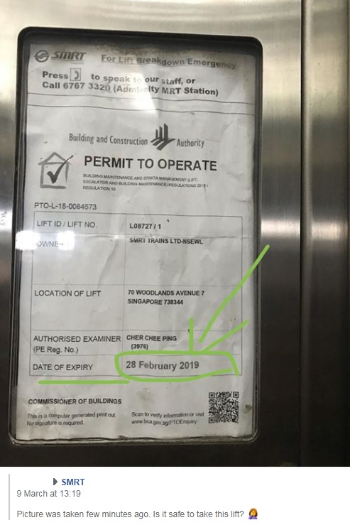 Mar 19: Spotted expired lift permit at an unknown train station